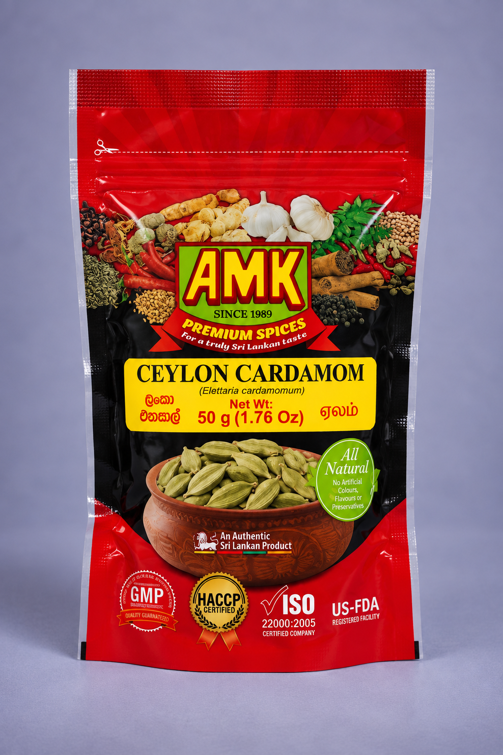 AMK Ceylon Cardamom 50g red and black resealable pouch